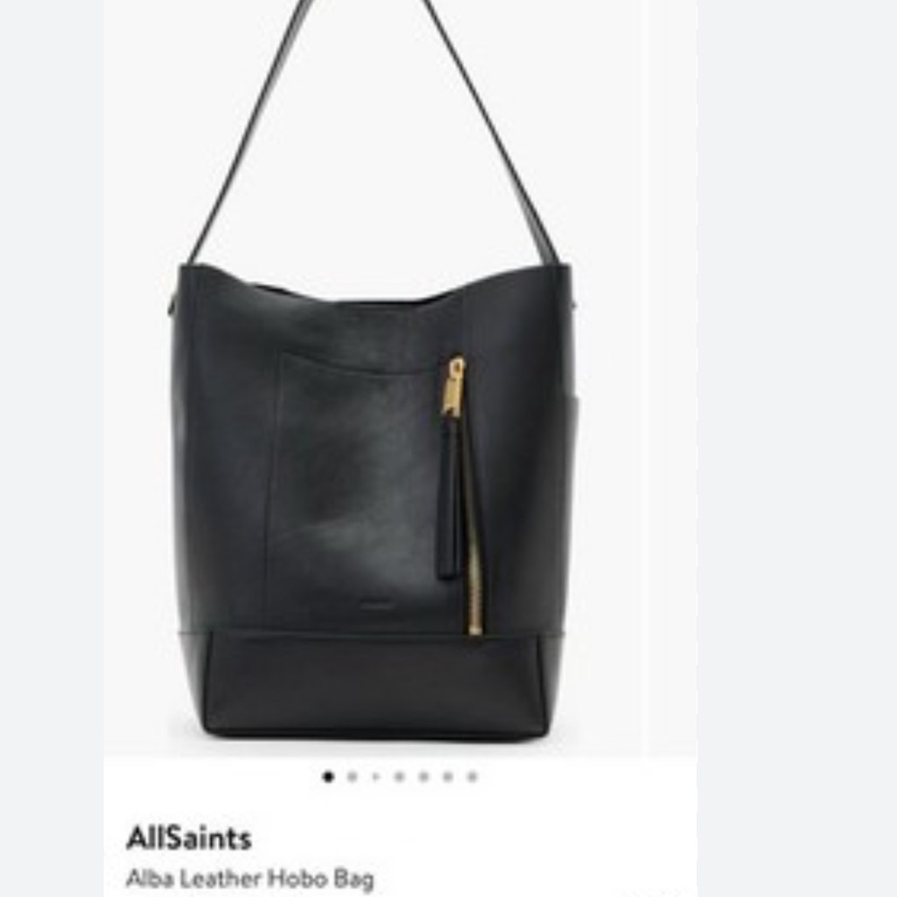 All Saints Black Leather Tote with Gold Zipper - Picture 4 of 12